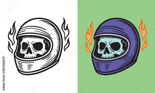 Flaming Skull Racer Helmet Emblem
