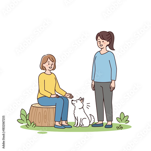 An illustration depicts connection and companionship between a pet and its human caretakers