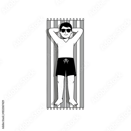 Monochromatic relaxation: A graphic depiction of serene leisure on the beach retreat