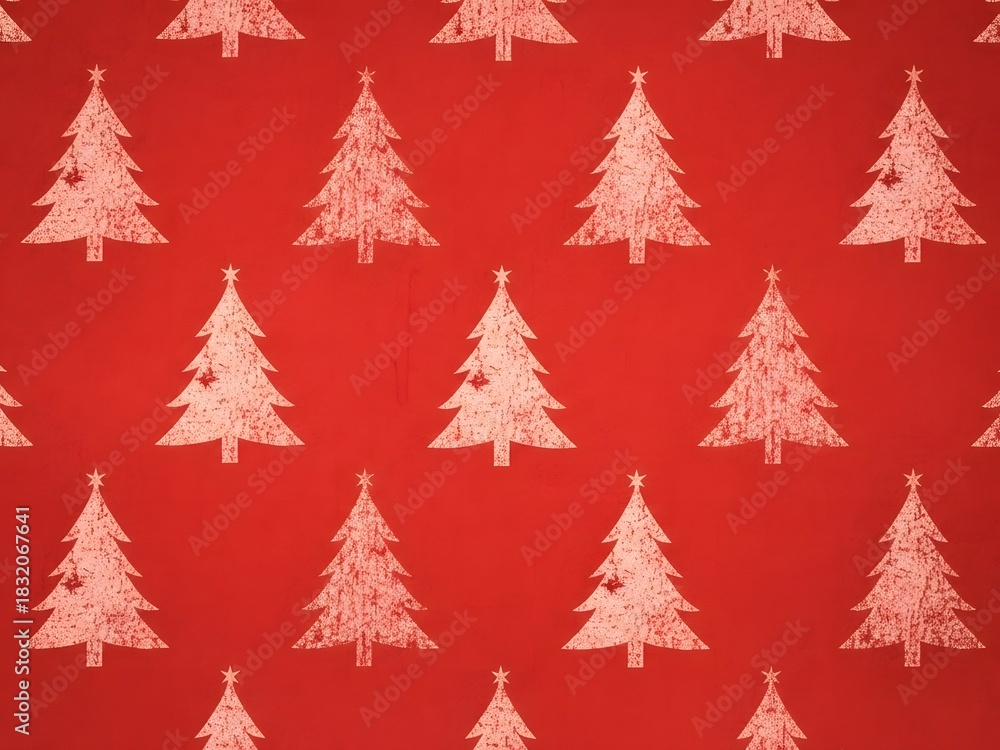 Obraz premium Christmas tree pattern on red background decorative seasonal festive design
