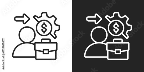 Business Management Icon In Black And White Line Style