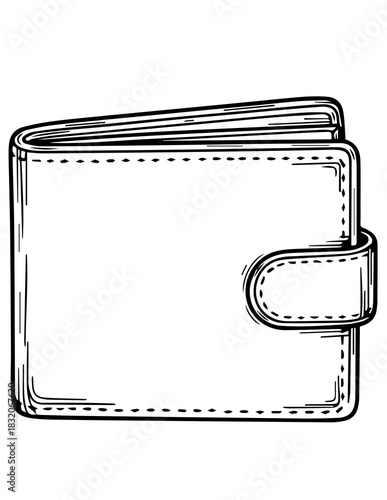 Outline Drawing of a Wallet Black and White Illustration of Personal Finance