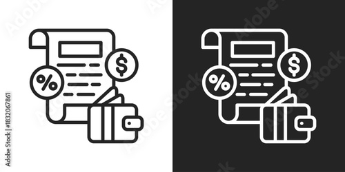 Taxation Icon In Black And White Line Style