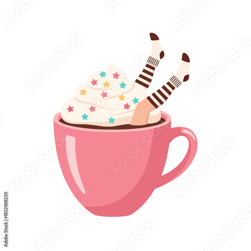 Whimsical indulgence: A playful moment in a cup of creamy delight filled with joy and comfort