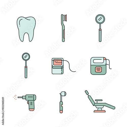 Essential dental care implements meticulously arranged on a pristine white surface