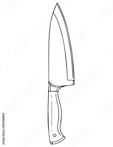 A simple, elegant line art illustration of a chef's knife, showcasing its sharp blade and comfortable handle, perfect for culinary and kitchen-related designs