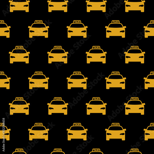 Taxi car seamless pattern isolated on black background