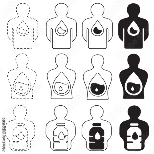 Blood donation icons showing different levels of blood.