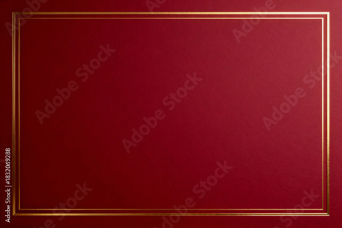 A structured  bordaeux red background with a golden frame. Luxury Christmas background.