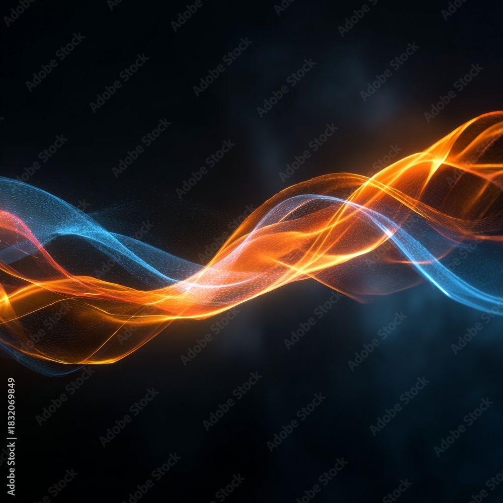 Fototapeta premium Abstract blue and orange light waves on dark background