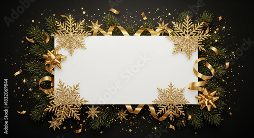 Festive frame with golden decorations