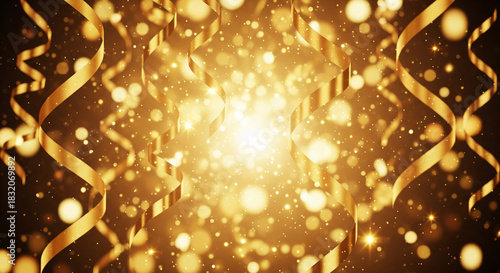 Festive gold ribbon and bokeh effect