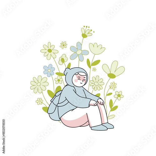 Enchanting garden daydream, a young girl embraces nature's serenity and floral bliss