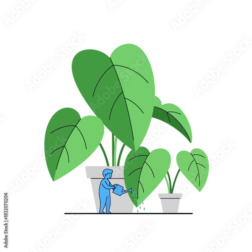Botanical serenity a minimalist illustration of nurturing plants in a tranquil space