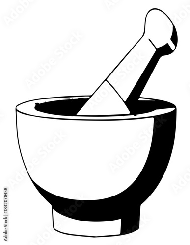 Mortar and Pestle Illustration Culinary Herb Grinding