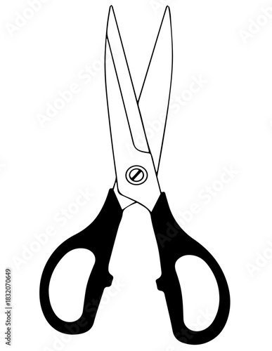 Classic Utility Scissors Illustration with Open Blades, a Versatile Tool for Office, School, Craft, and Creative Cutting Projects