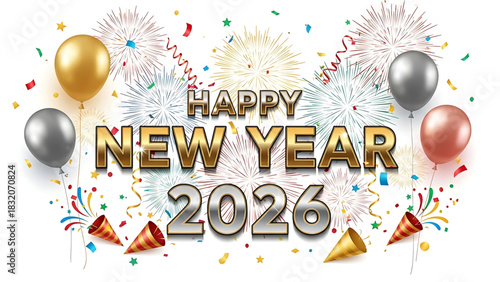 Festive Celebration for Happy New Year 2026 with Balloons