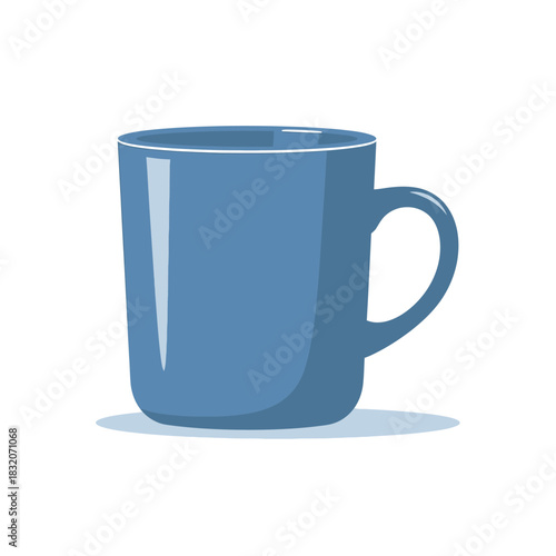 Simple Blue Ceramic Mug with Handle and Subtle Shadow Illustration.