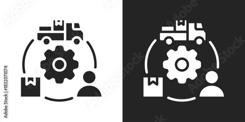 Supply Chain Management Icon In Black And White Glyph Style