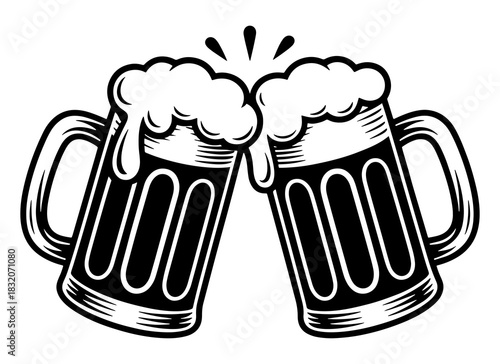 Beer mugs toasting silhouette vector design for celebration, party, cheers, pub, Oktoberfest and drink-themed decoration-06