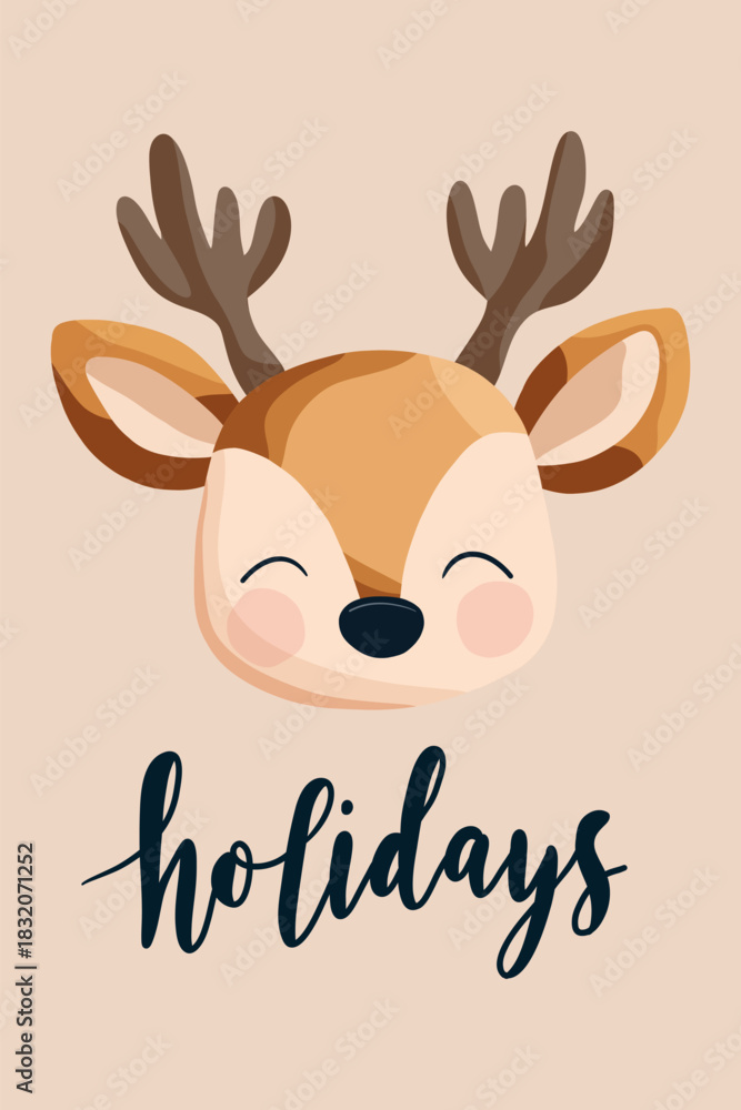 Obraz premium Adorable Cartoon Reindeer Holiday Illustration