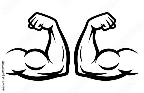 Muscle icon, biceps symbol in a linear vector style. Strong arm flexing cartoon illustration. Concept for fitness, power, gym, workout, and bodybuilding. Health and strength logo.-06