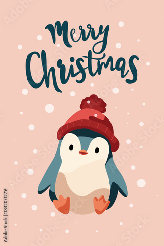 Adorable Holiday Penguin Cartoon Greeting Card