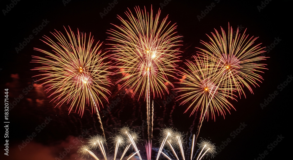 Fototapeta premium Fireworks display with transparent background