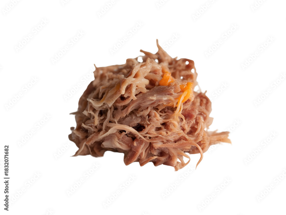 Obraz premium Pile of delicious pulled pork meat isolated on transparent background