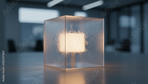 Frosted Glass Cube with Soft Light Inside