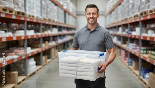 Man Holding Plastic Storage Box with Rectangular Shape