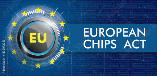 EU Chips Act Button Blue Circuit Board Banner