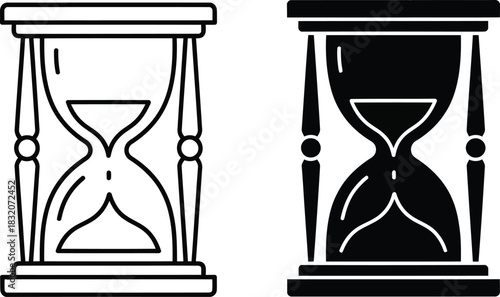 Two contrasting hourglass icons one outline one solid vactor black sand timer time