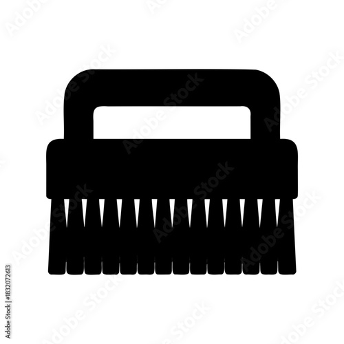 Black silhouette image of a cleaning brush on white background rendering
