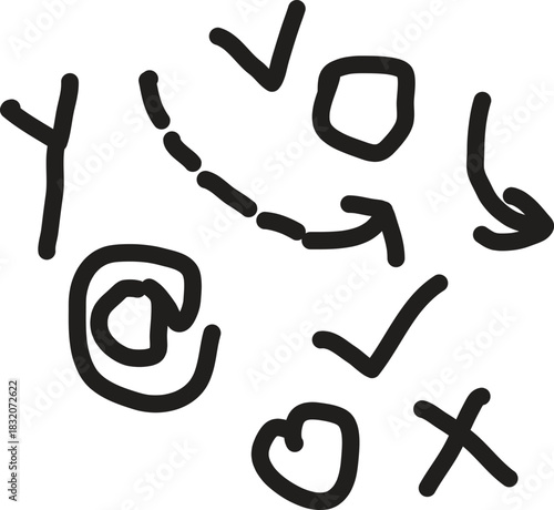 Hand drawn sketch arrows indicating various directions and curvy element.