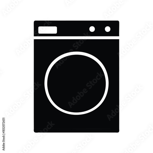 A Simple FrontLoading Washing Machine in Black and White Vector Art