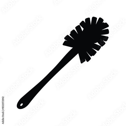 Silhouette of a black toilet brush on a white background for cleaning