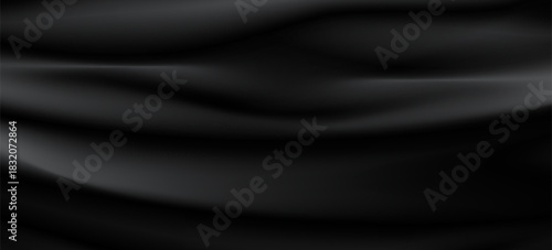 3d soft black waves background. Dark silk crumples. Elegant minimalistic satin ripples backdrop. 3d render illustration. 3D Illustration