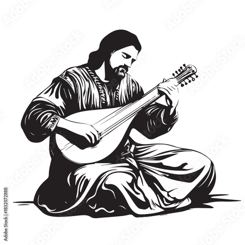 man playing the lute
