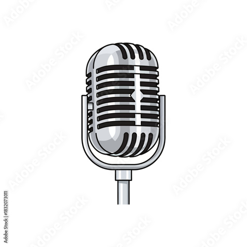 Classic Silver Microphone with Vertical Grille and Retro Design, Isolated.
