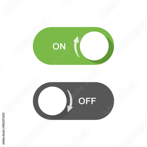 Green and Gray Toggle Switches Illustrating On and Off States with White Circles.