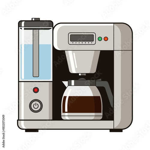 Modern Coffee Maker with Water Reservoir and Glass Carafe, Vector Illustration.