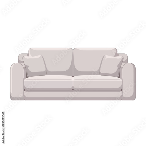 Modern light grey two-seater sofa with plush cushions and sleek armrests, comfortable furniture.