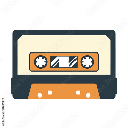 Retro Audio Cassette Tape Illustration with Orange and Beige Color Scheme.
