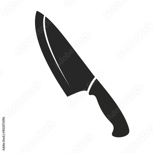 Silhouette of a Sharp Kitchen Knife with Curved Blade and Handle.