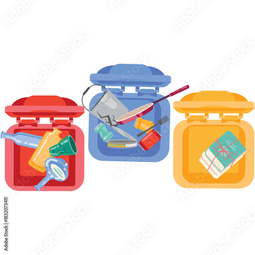 Trash bin for garbage segregation vector top view