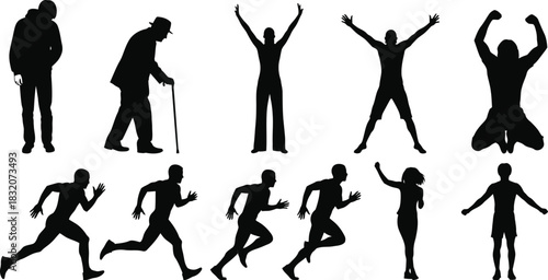 Silhouette collection of people in various poses and activities