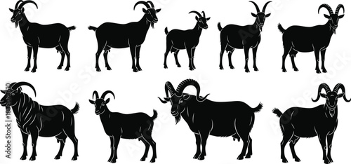 Goat silhouette vector illustration set on isolated white background