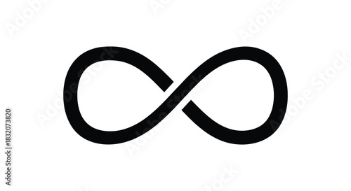 A striking black infinity symbol presented on a plain white background a bold silhouette
