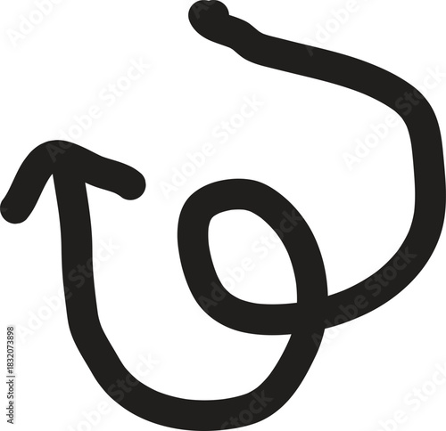 Hand drawn sketch arrow with a swirling loop pointing upwards and to the left.